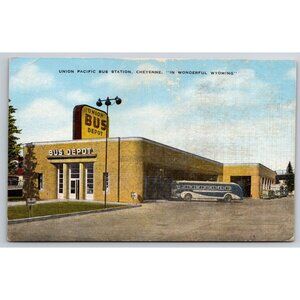 Union Pacific Bus Station Exterior Cheyenne Wyoming WY Unposted Postcard c1940 #